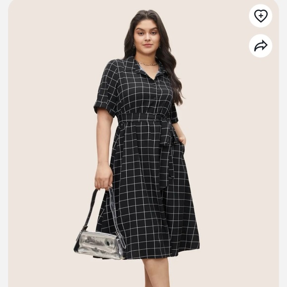 BloomChic Plus Size Elegant Black Grid Pattern Dress - Picture 1 of 6